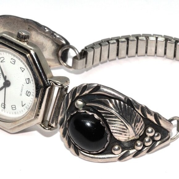 Navajo Native American Sterling Silver Onyx Watch \